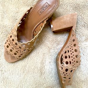 Alaia Laser Cut Suede Sandals